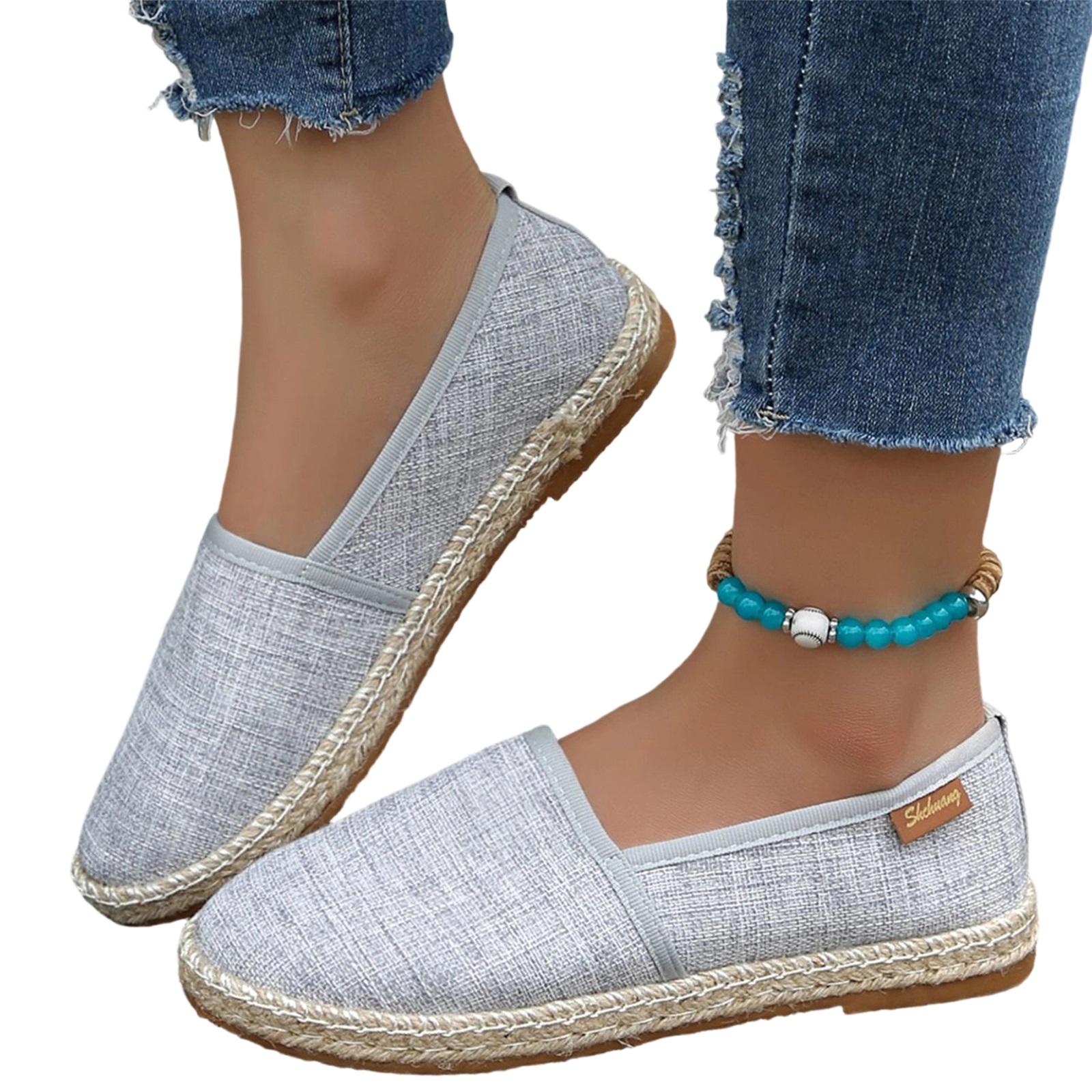 Damen Freizeit Canvas Slip-On Schuhe Flache Espadrille Loafer Bequeme Runde Zehenpartie Leichte Gehenschuhe für Große Größen 43 gray