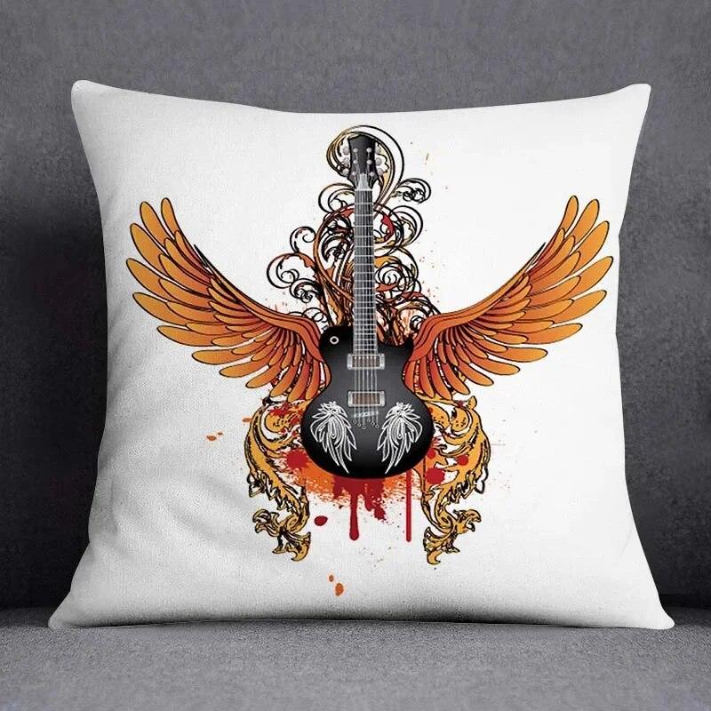Musical Note Guitar Series Pattern Home Decoration Pillow Case Square Office Cushion Cover
