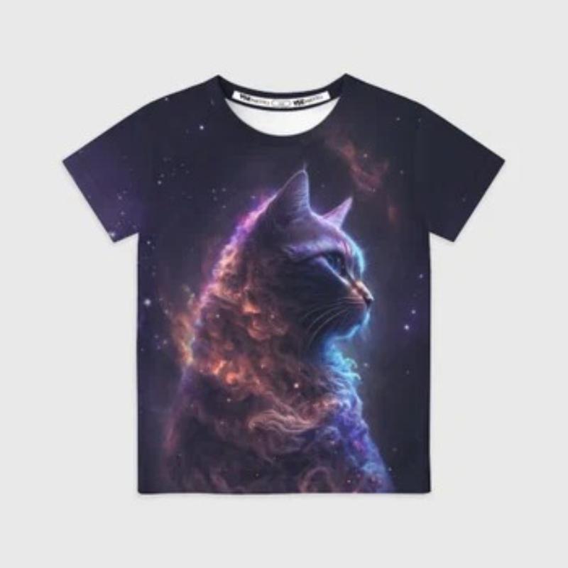 Children's Cartoon Kitten Print Cute Multi-color T-shirts Girls Fashionable Soft Comfortable T-shirt