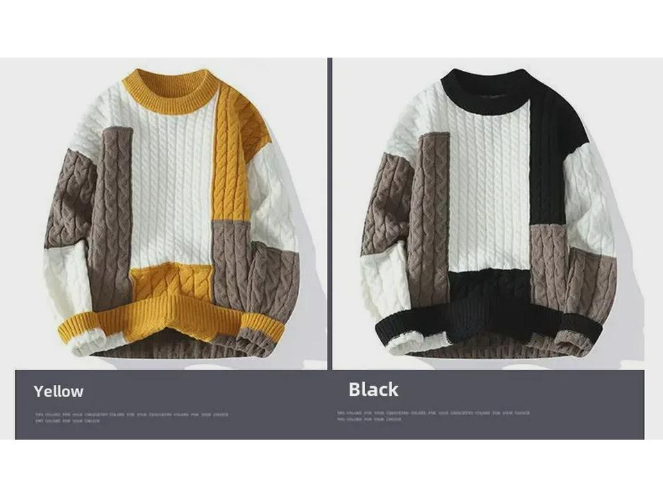 Pánské podzimní/zimní ležérní pletené svetry pro mládež - Dlouhý rukáv, kulatý výstřih, domácí nošení