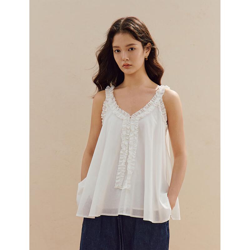 INMAN Women's Pleated Lace Sleeveless Cotton Blouse