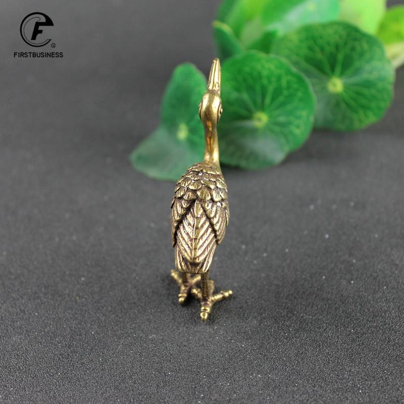 Solid Copper Chinese Feng Shui Animal Crane Sculpture Small Ornament Brass Tea Pet Home Figurines Office Desk Decorations