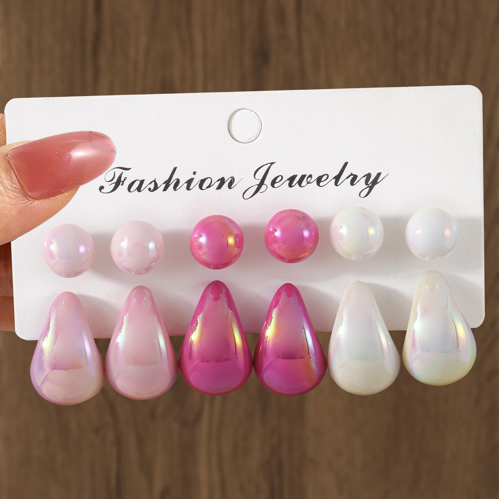 Fashion Dreamy Large Water Drop Ball Bead Stud Earrings Acrylic Smooth Surface Tear Drop Earring Women's Sweet Versatile Zircon