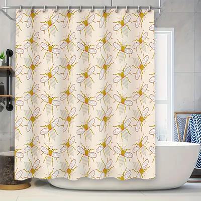 Bee Shower Curtain Floral Nature Pattern Bathroom Decor Farmhouse Style Washable Fabric Backdrop Vintage Aesthetic Home Textile