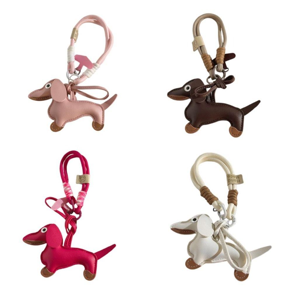 PU Leather Dachshund Dog Keychain Mini Car Key Accessories Animals Keyring Hanging Ornament  Men
