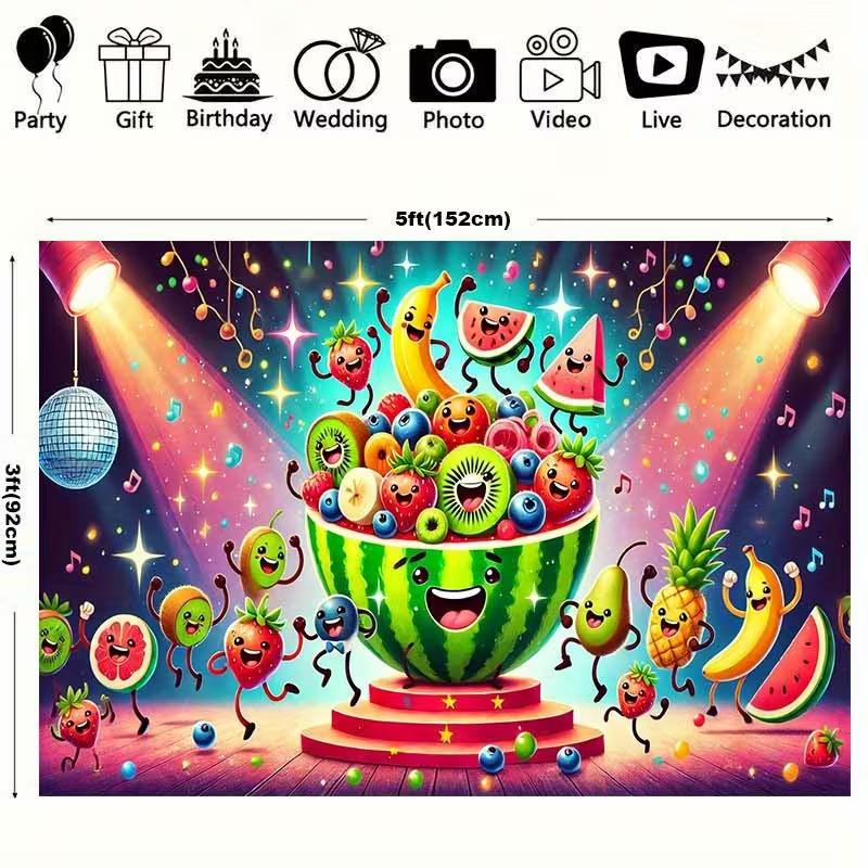 2D Disco Dancing Fruits Photography Backdrop Watermelon Party Background