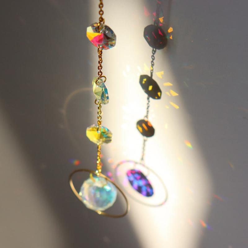 Wind Chime Suncatcher Star Moon, Colorful Beads Plated Hanging Pendant for Garden Decor