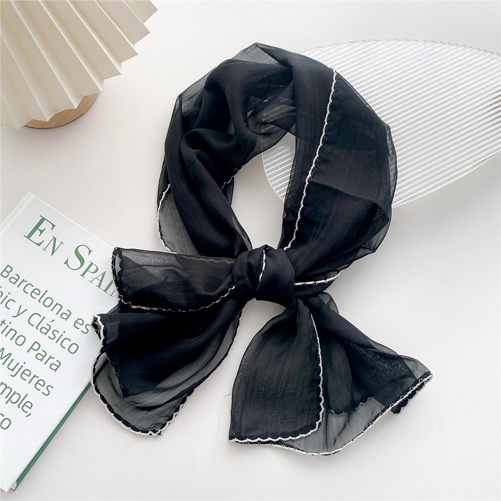Solid Color Lace Neckerchief Long Scarfs Ribbon Wrist Basic Versatile Thin Head Scarf For Women Simple Headband Fashion Hairband