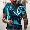 2024 Summer New T-shirt Men's Animal 3D Print Wolf Short Sleeve Top Casual Street Plus Size Men's Clothing