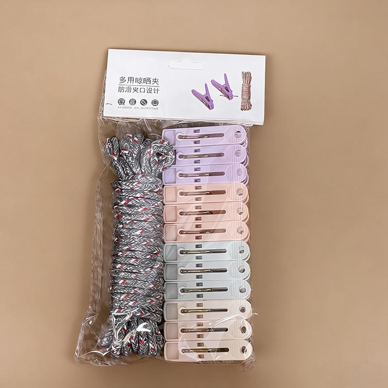 12-Clip + Clothesline Set Colorful Drying Clips Multifunctional Windproof Clothesline