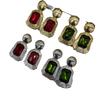 Vintage Design New Chinese Retro Olive Green Gemstone Trapezoidal Earrings Stud Earrings