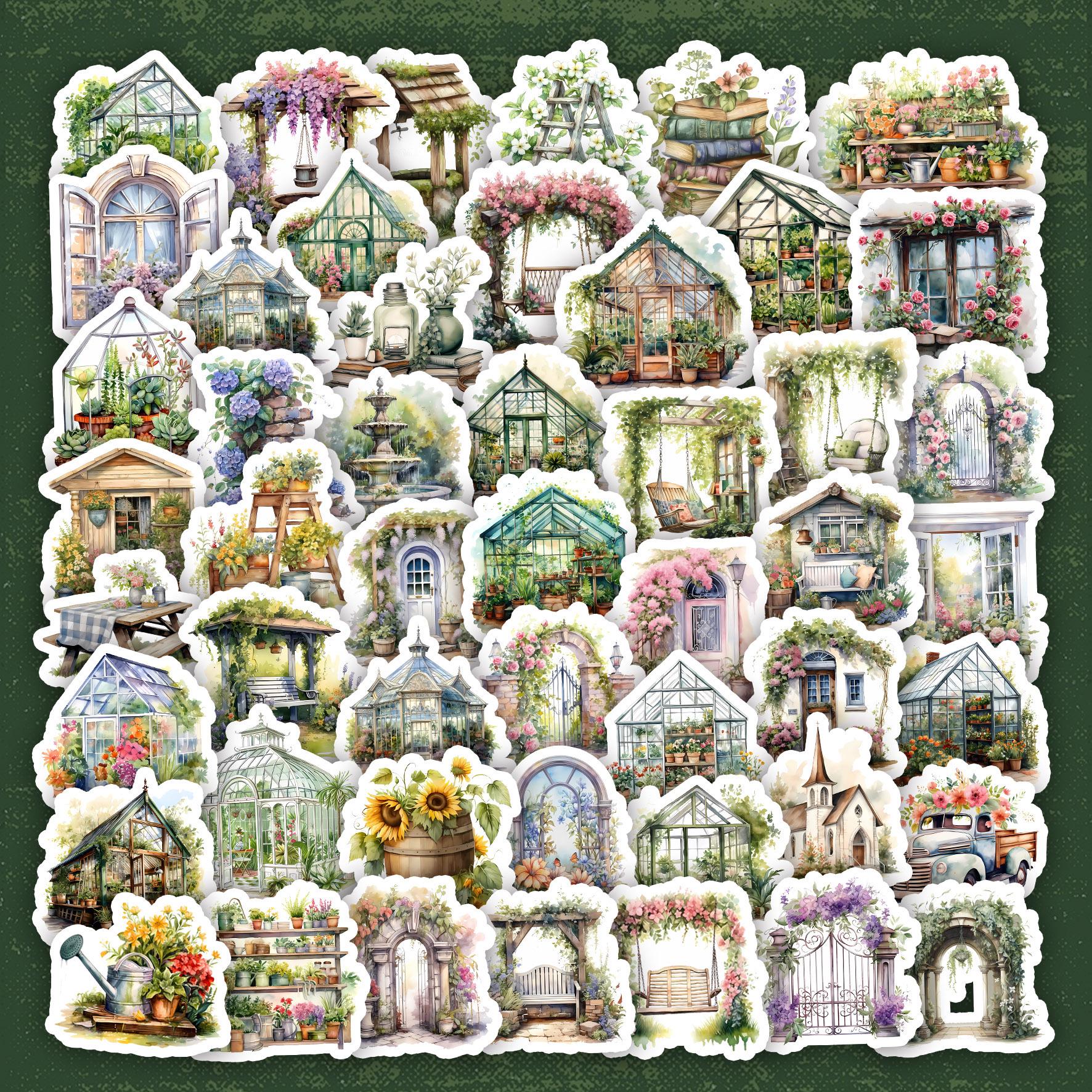 50 акварельных наклеек «Садовый домик» для чемоданов и блокнотов - Декоративное граффити своими руками