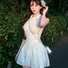 French Summer Lace Jasmine Green Sleeveless Slimming Waist Long Dress for Women