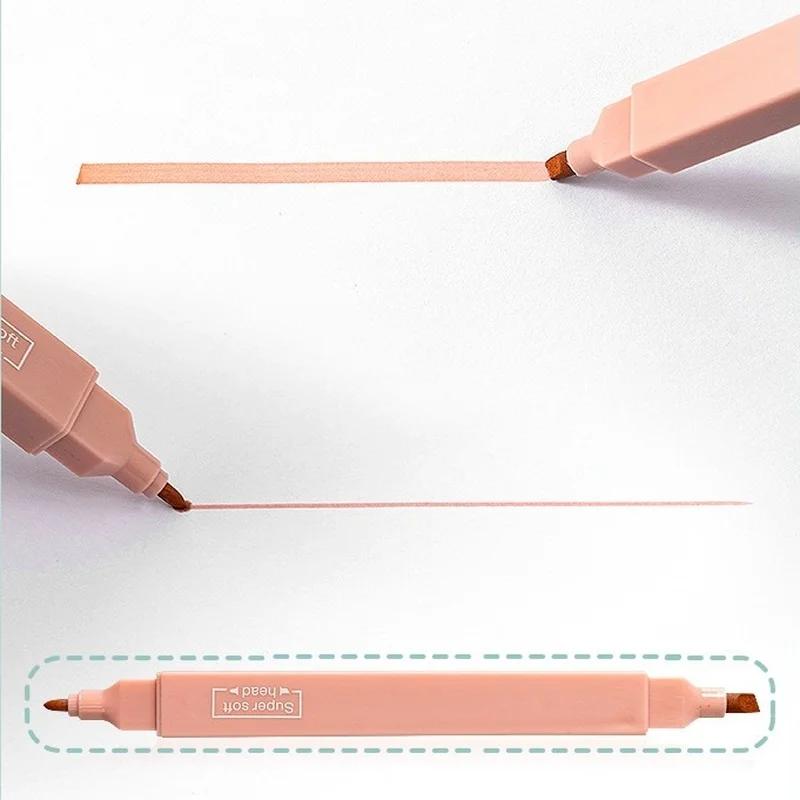 6Pcs Super Soft Double Head Color Marker Highlighter Pen Multi Mild Colors Protect Eye Spot Liner Office School Supplies