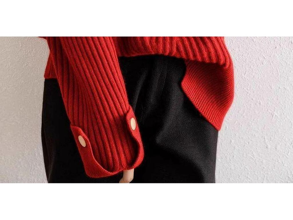 Tejido de punto acanalado estilo europeo de talla grande con cuello semi-alto: Suéter Suave de Otoño/Invierno para Mujer