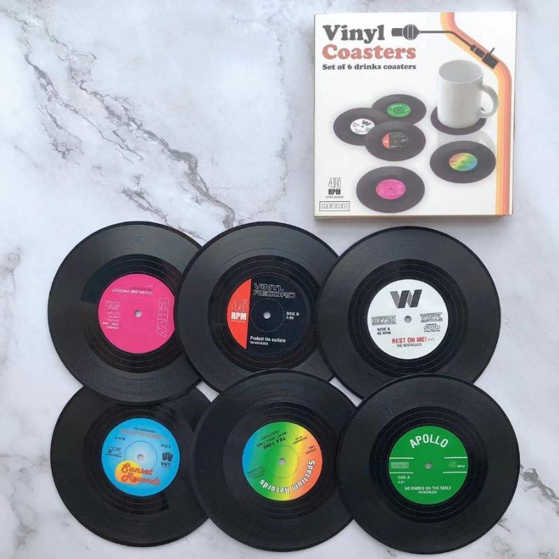 6PCS Rockin Drink Coaster Vintage CD Record Coaster, Table Mat, Coffee Mat, Vinyl CD Placemat Set