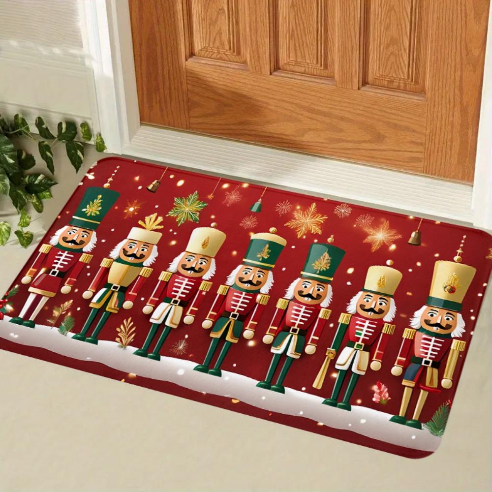 

Christmas Nutcracker Soldier Doormat, Red Green Holiday Rug, Non-Slip Machine Washable Polyester Welcome Door Carpet 40x60cm