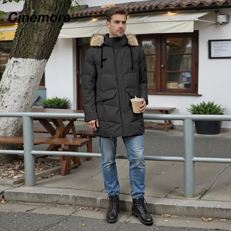 Cinemore 2025 Winter Coat Men's Down Jacket with Pockets, Warm, Drawstring, Hooded, Short Parka Men's 8039