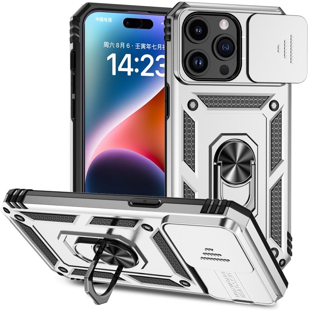 Apple 15Pro Etui na Telefon Stojak Pierścieniowy Przesuwane Okienko 13ProMax Magnetyczny Stojak Pokrowiec Ochronny