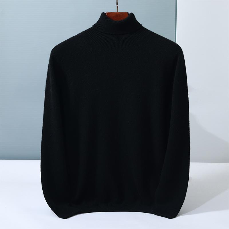 Cashmere shirt men's high lapel neck medium and thick knitted sweater warm youth solid color