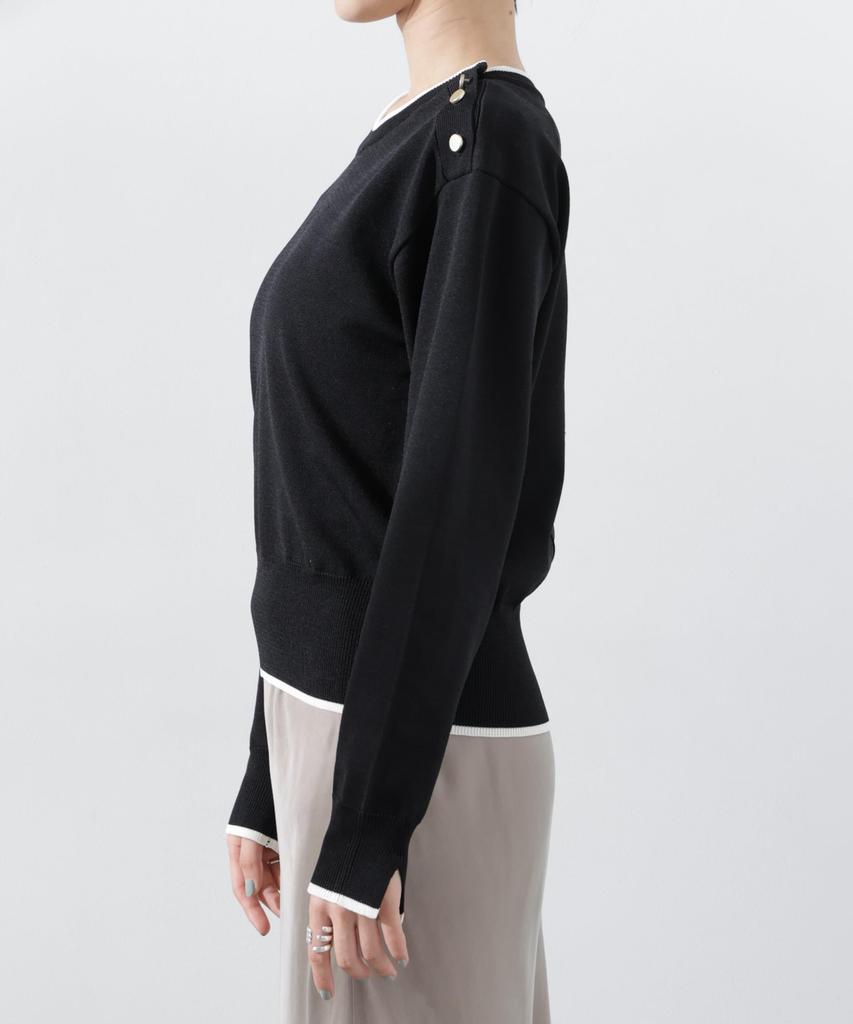 Nano Universe Machine Washable UV Protection Button Detail Knit F Women's Two-Tone Sweater, Black, 010, 673-5122313