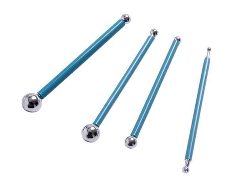 4-Piece Stainless Steel Spherical Ball Rod Carving Set for Fondant & Polymer Clay