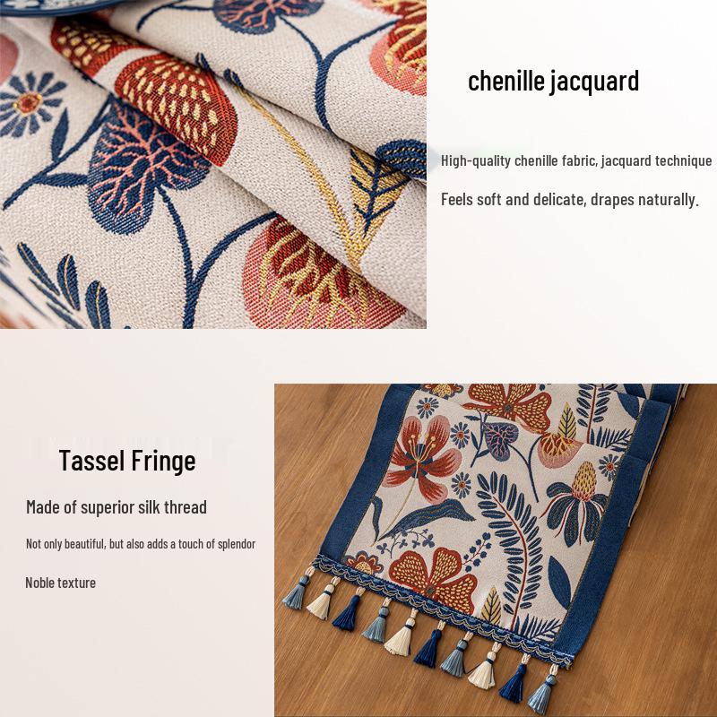 Americký retro etnický žakárový běhoun na stůl s třásněmi