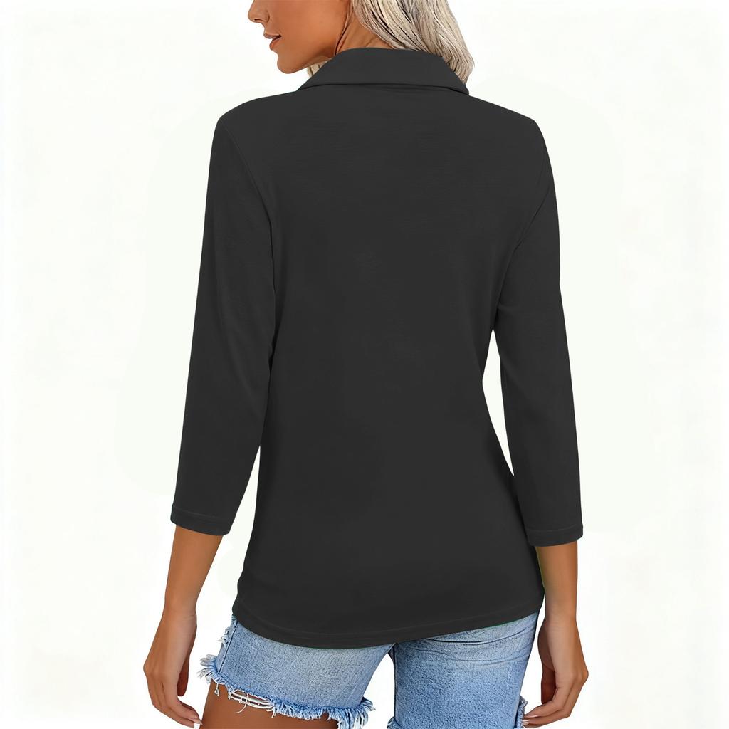 Women's Fashionable And Casual Solid Color Three Quarter Sleeve Pullover Slim Fit Top