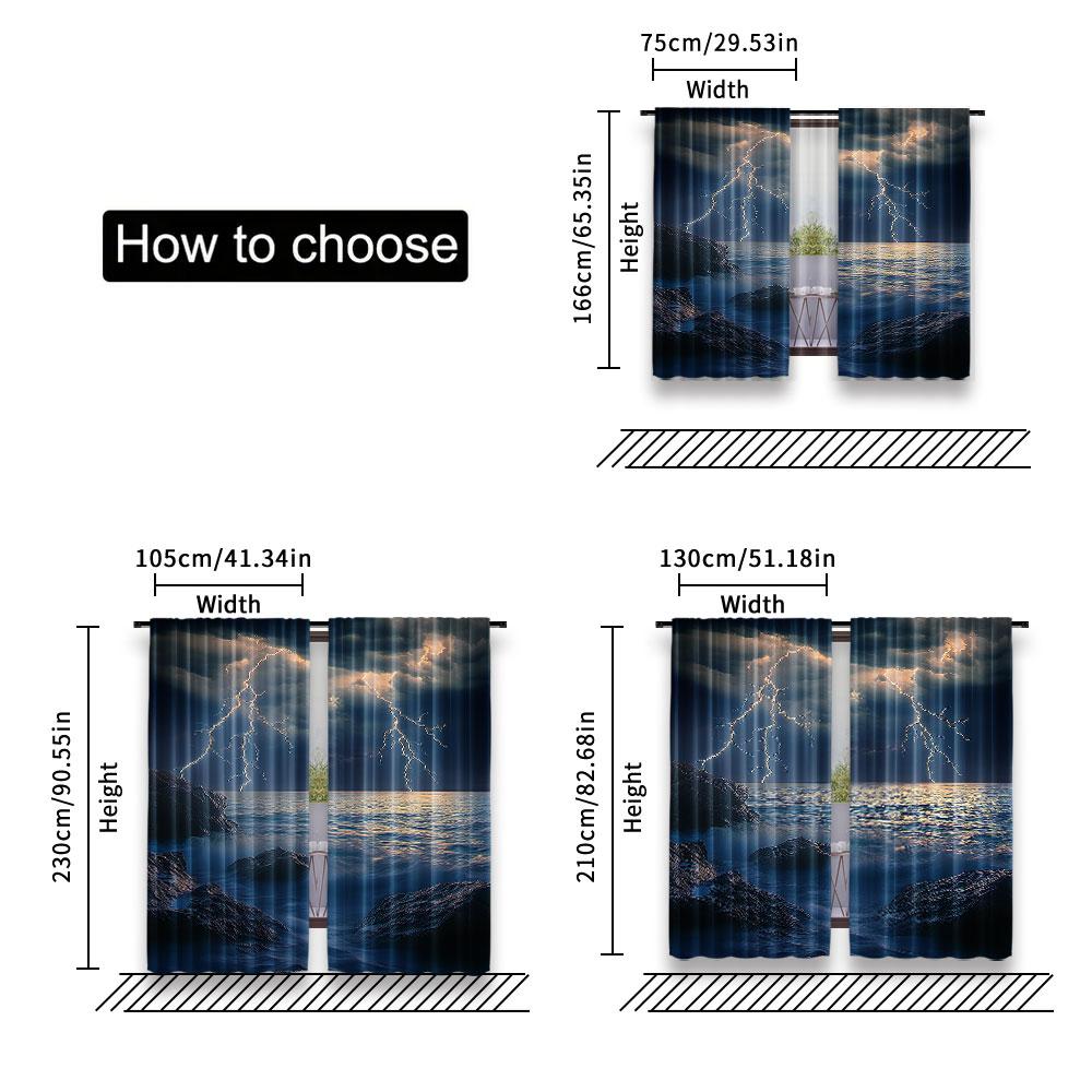 2Pcs Nature Curtain Summer Storm Over The Rocks In Ocean Bad Weather Nature For Bedroom Living Room And Dining Room