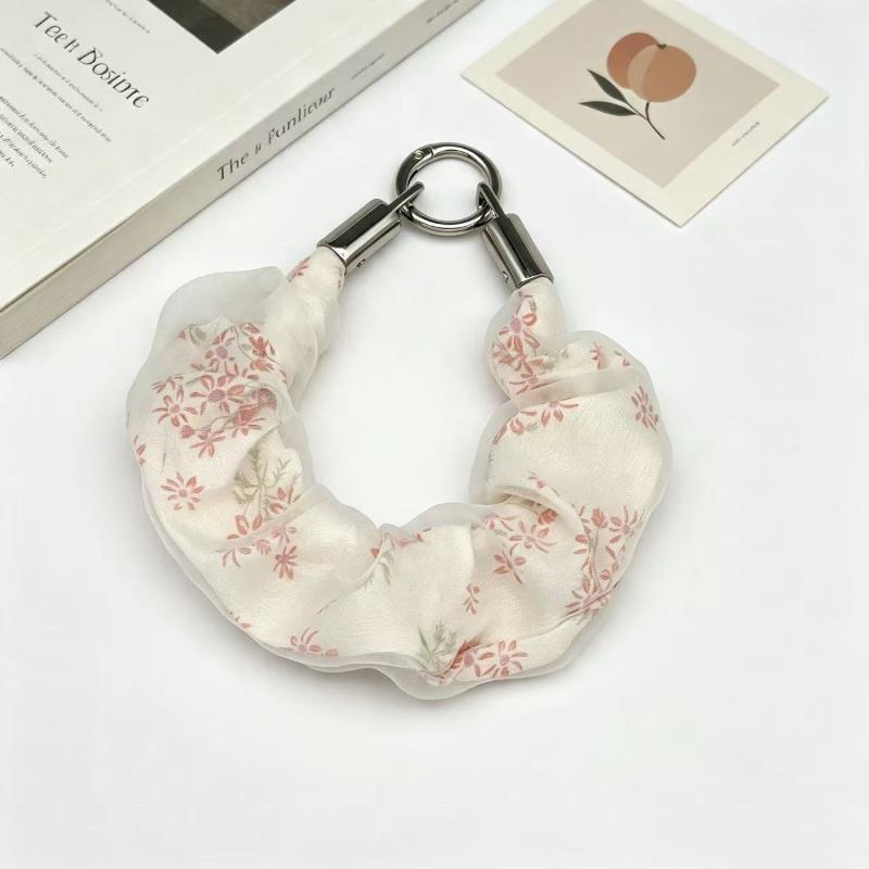 Korean Ins Floral Mesh Phone Wrist Strap Anti Lost Lanyard Keychain Pendant Lightweight Wristband For Phone Bag Daily Use
