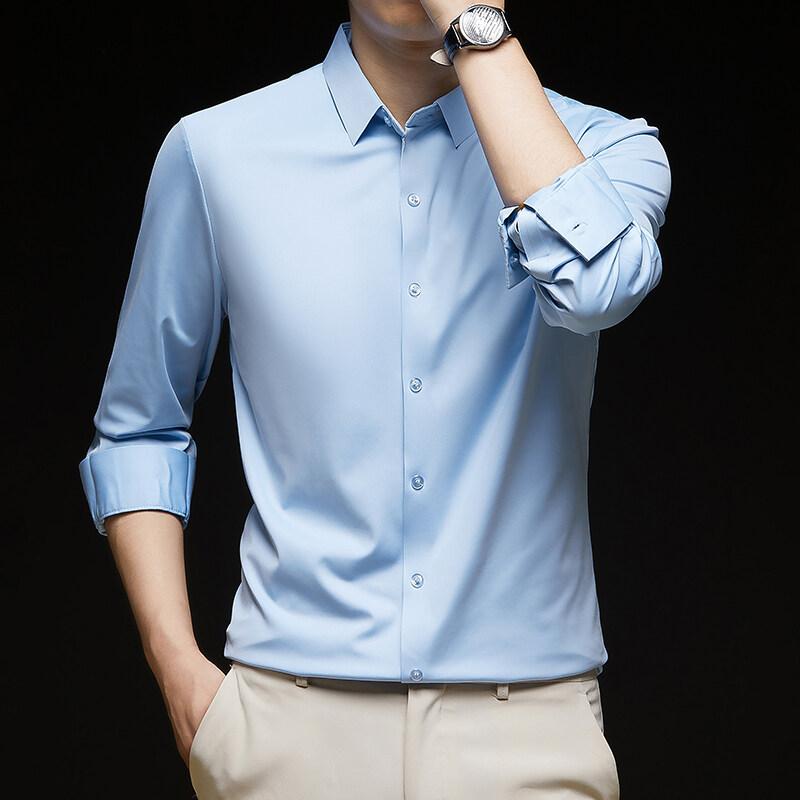 Men's 4-Way Stretch Dress Shirt Solid Long Sleeve Formal Shirts Wedding Business Casual Button Down Shirts