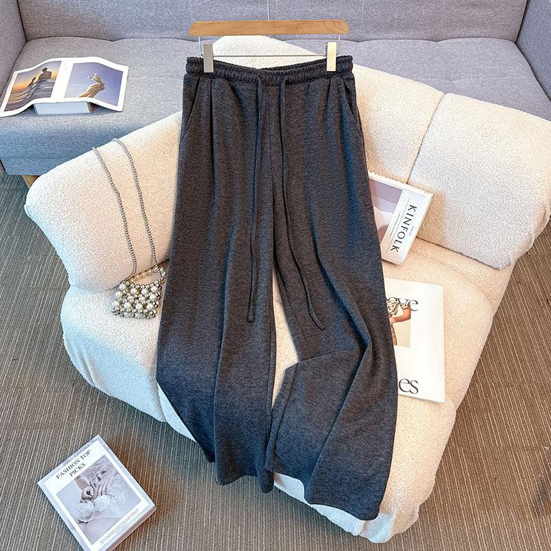 

New Large-sized Women s Autumn and Winter Casual and Versatile High-waisted Straight-leg Loose Lace-up Casual Pants 2XL