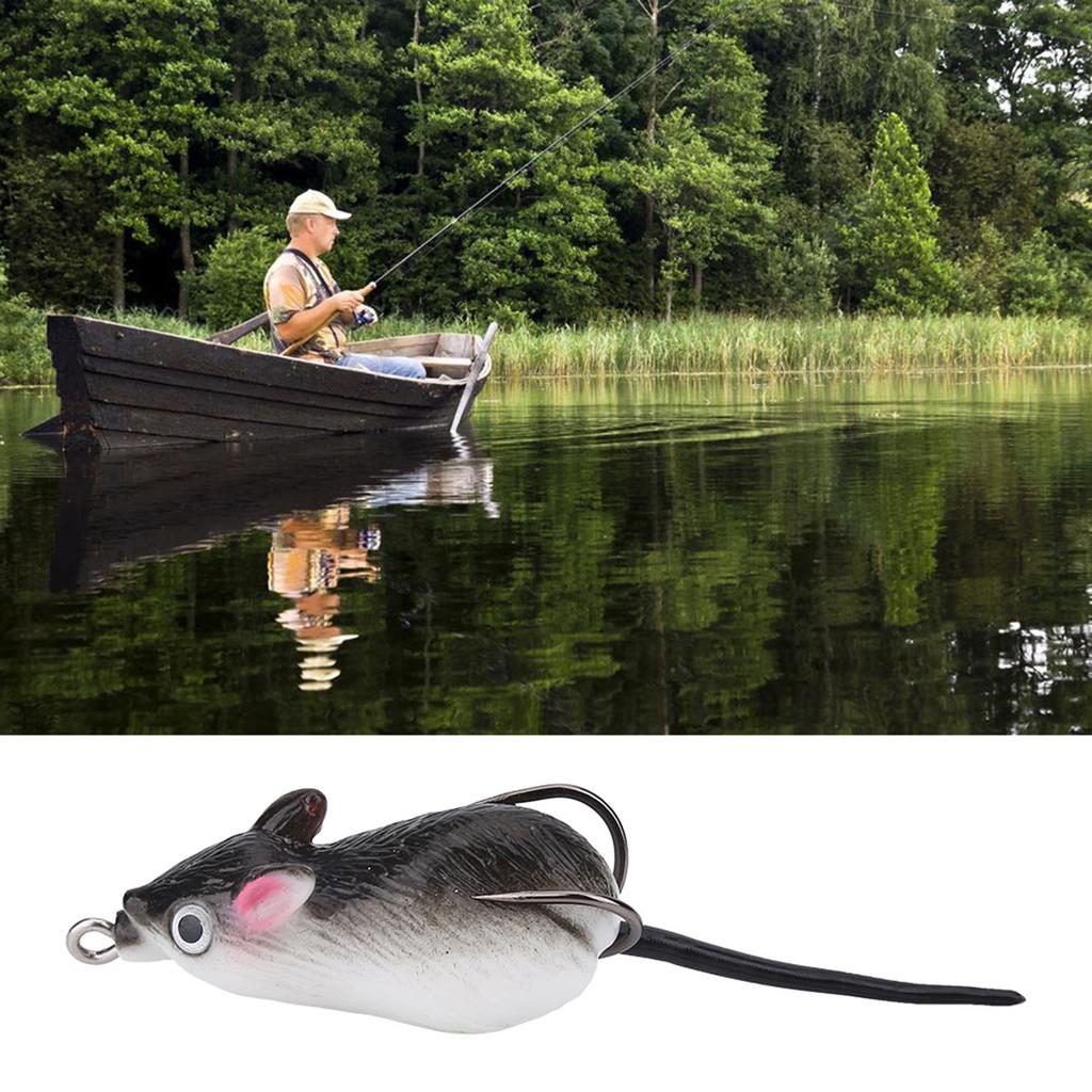 Esca artificiale a forma di topo Esche da pesca morbide Doppio gancio Accessorio per attrezzatura (Grigio scuro)