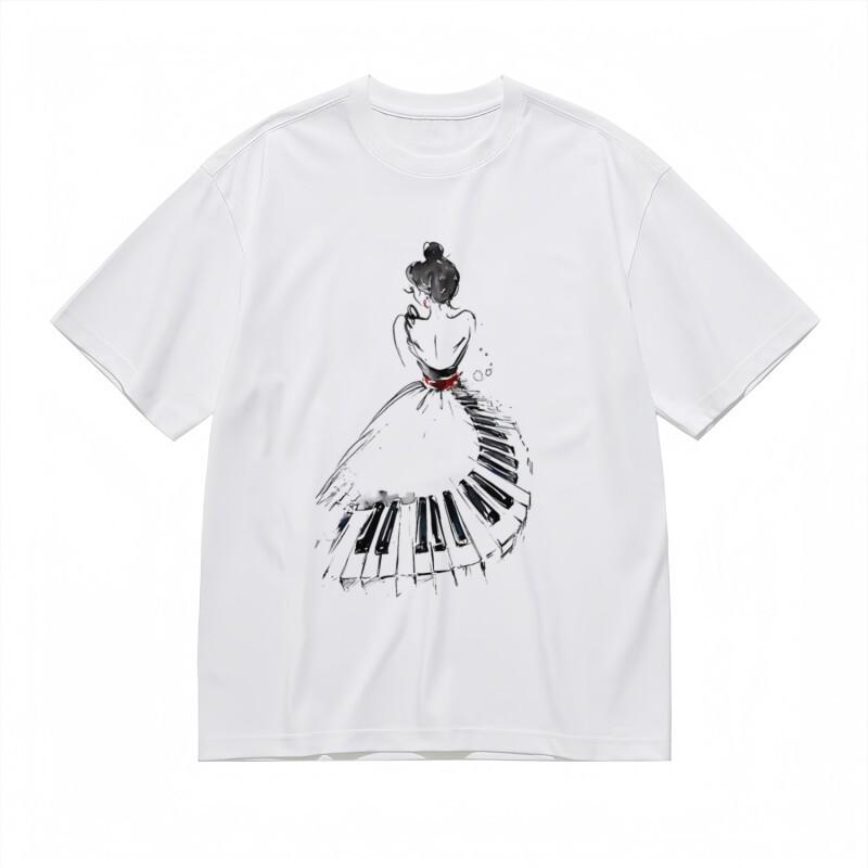 

Women s All-Season Classic T-Shirt Elegant Female Silhouette with Music ThemeTee 2XL