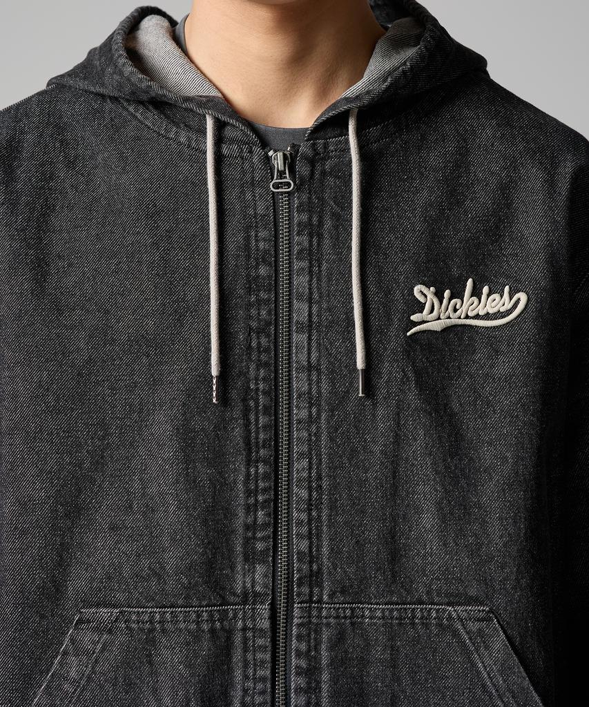 Dickies Wellenlogo Denim Reißverschluss Hoodie Schwarzer Denim
