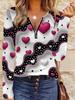 Women's casual zip-up long-sleeve top, lightweight and comfortable, machine washable, with a vintage artistic design, perfect for everyday wear