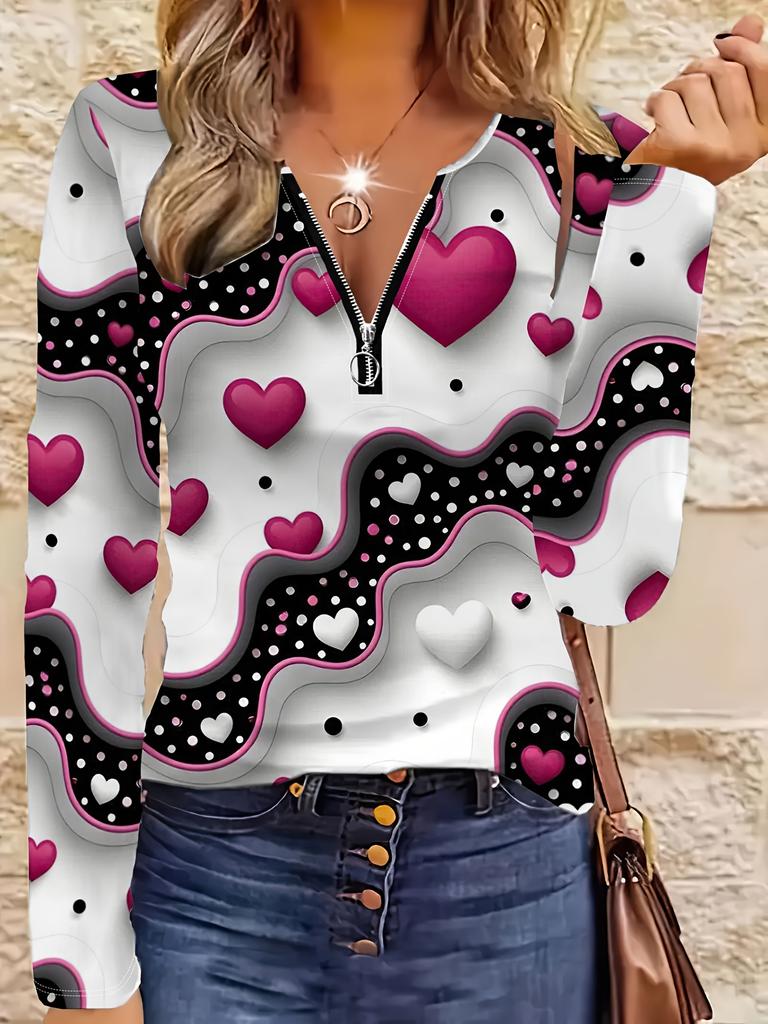 Women's casual zip-up long-sleeve top, lightweight and comfortable, machine washable, with a vintage artistic design, perfect for everyday wear