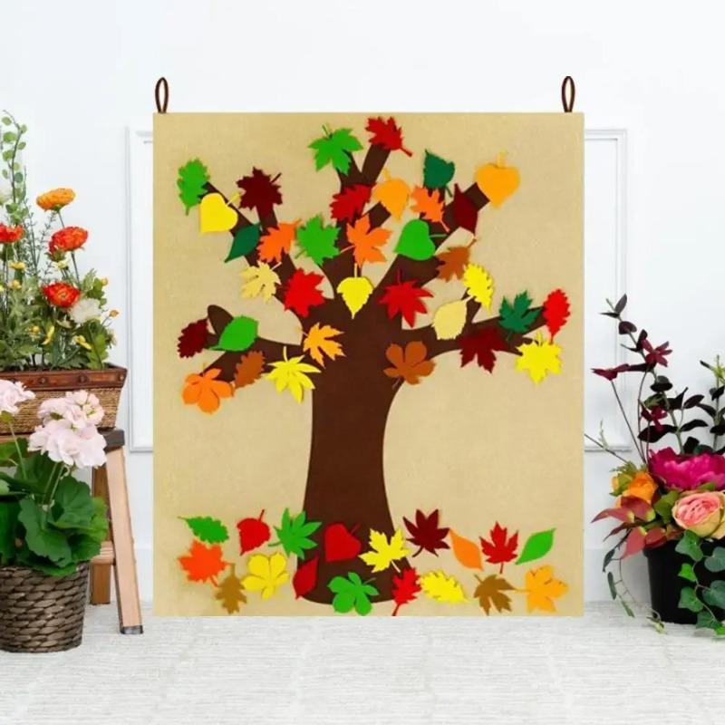 Kit de artizanat cu copac de Ziua Recunoștinței de toamnă, ornamente detașabile din frunze, decorațiuni din pâslă pentru agățat pe perete din frunze de arțar.