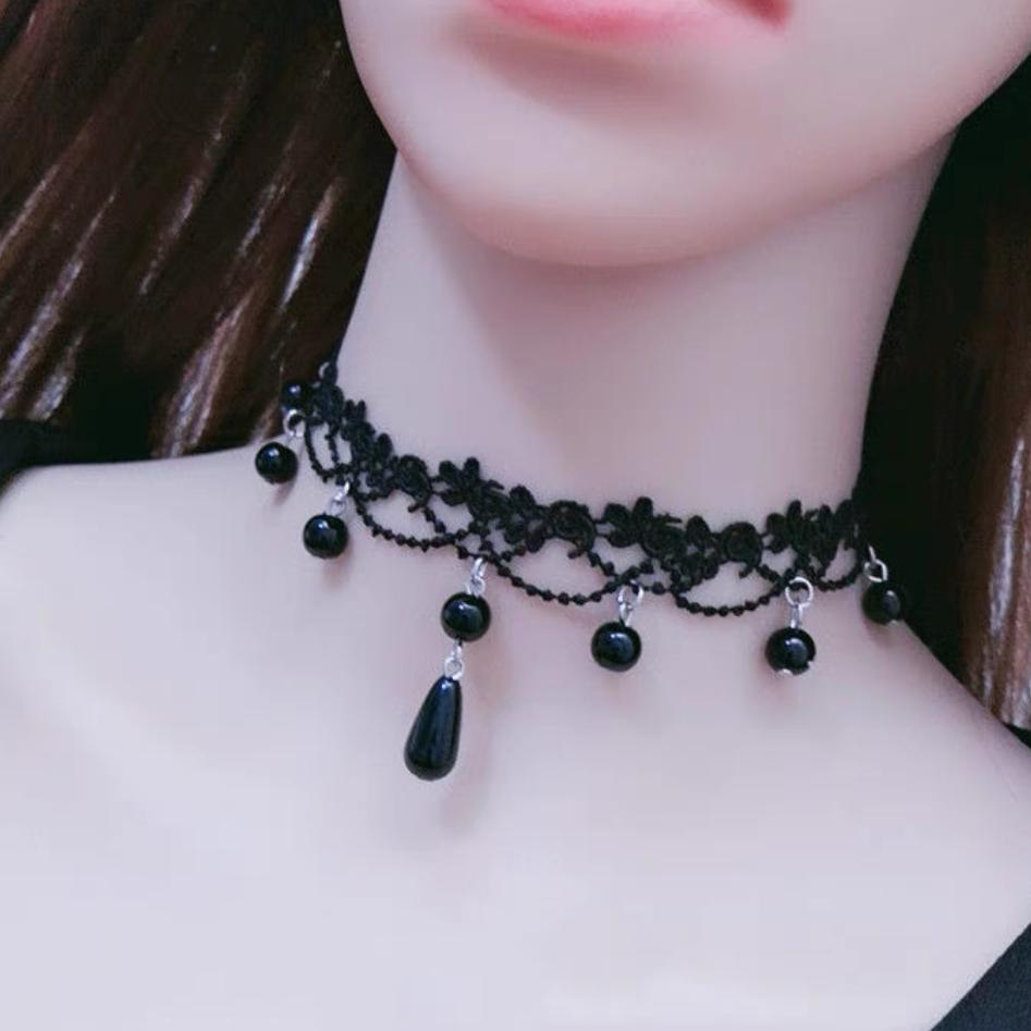 Koreanische Mode Samt Halsband Halskette für Frauen Vintage Sexy Spitze Halskette mit Anhänger Gothic Mädchen Hals Schmuck Zubehör