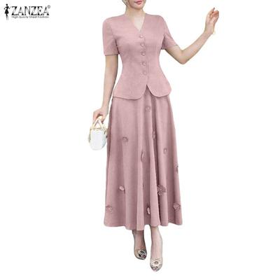 Women Short Sleeve Blouse and Long Skirts Casual Two Piece Suit Sets