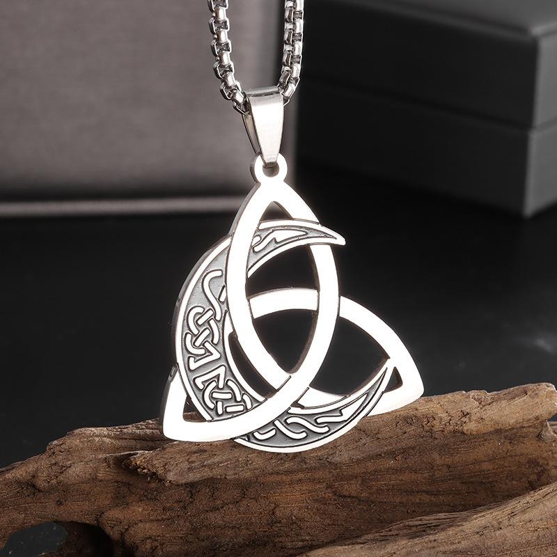 European and American Viking Triangle Knot Moon Phase Surrounding Necklace Titanium Steel Men's