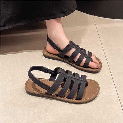 Women's Shoes 2024 Elastic Band Women's Sandals Summer Open Toe Solid Solft Sole Light Outdoor Casual Flat Comfortable Sandals