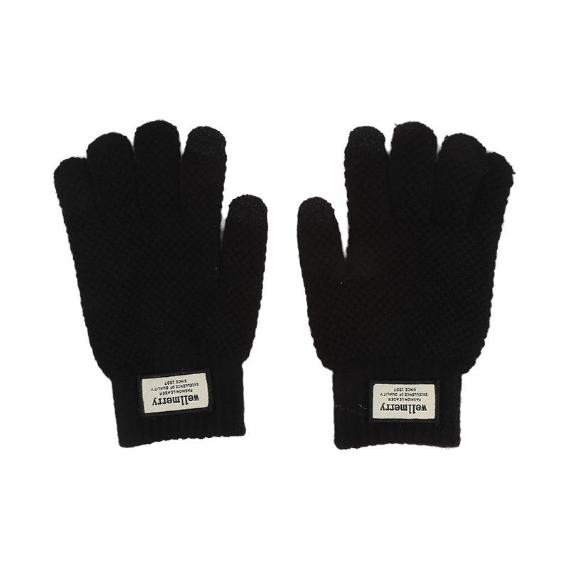 Autumn And Winter Men Padded Thicken Jacquard Touchscreen Gloves Warm Wool Gloves for Cold Weather