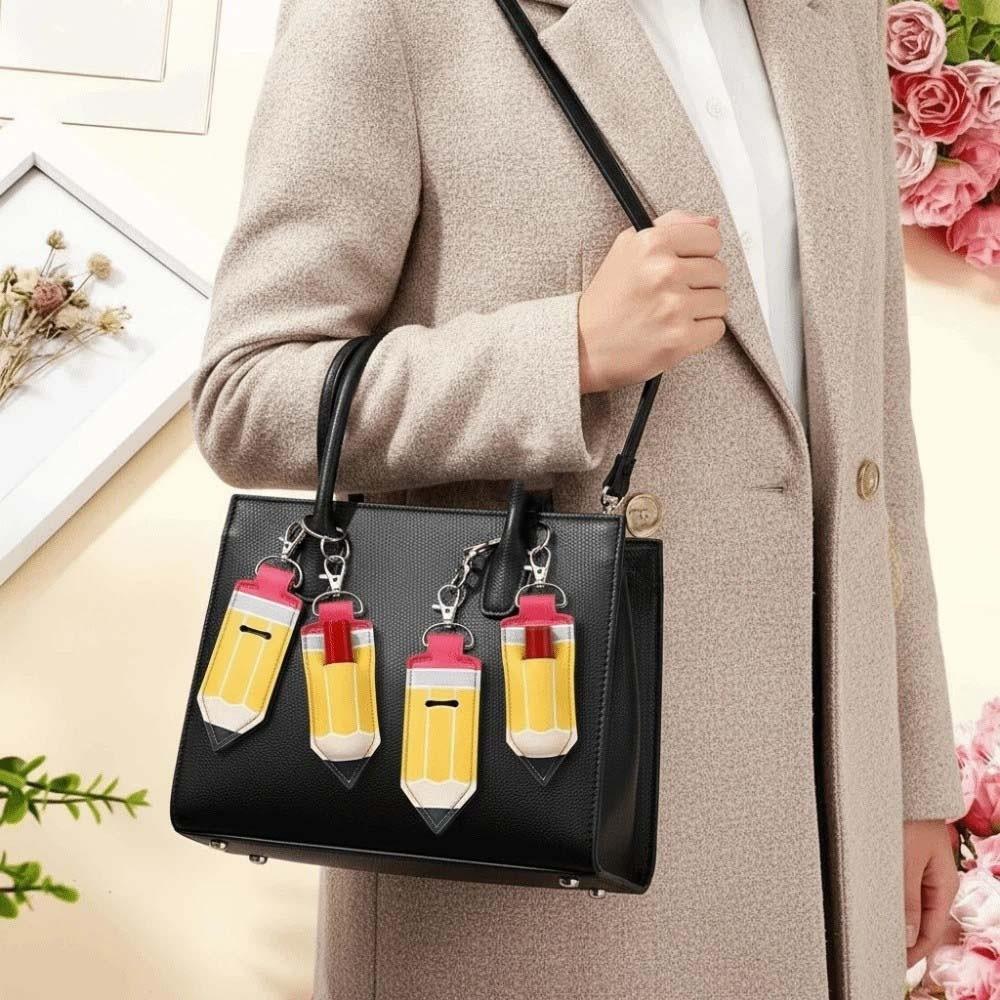 PU Leather Chapstick Key Chain Pouch Metal Pencil Shape Key Ring  Daily Hanging