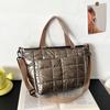 New Large Capacity Down Bags Quilted Design Solid Color Tote Bag Shoulder Bag Winter