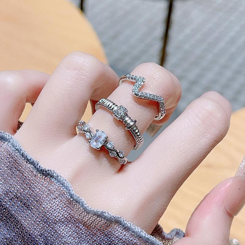 Light Luxury High-End Full Diamond Zir*****Pen Ring Set Fashionable Cold Wind French Index Finger Ring Woman