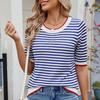 Zomer Dames Gestreept Gebreid Kortmouwig T-shirt IJszijde Kleurcontrast College Stijl Top
