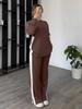 European and American new fashion leisure sports contrasting color suit autumn and winter knitted long-sleeved trousers color matching two-piece set