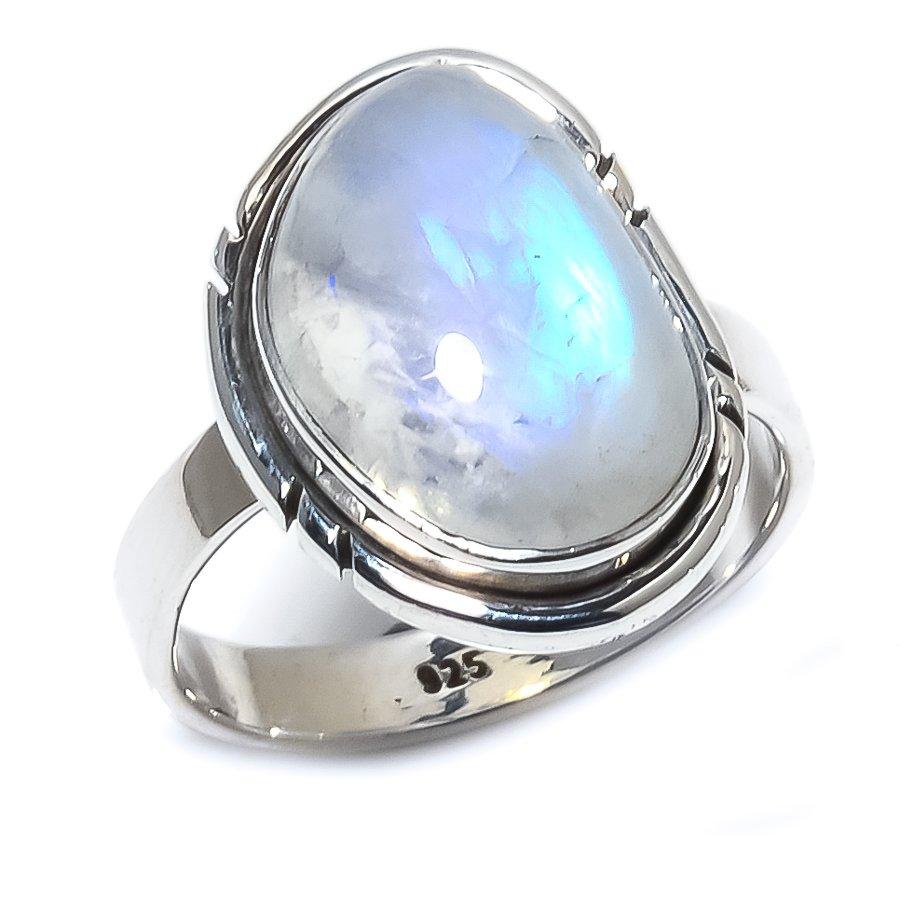 Natural Rainbow Moonstone Gemstone 925 Solid Sterling Silver Ring Size 7.5 F9K13