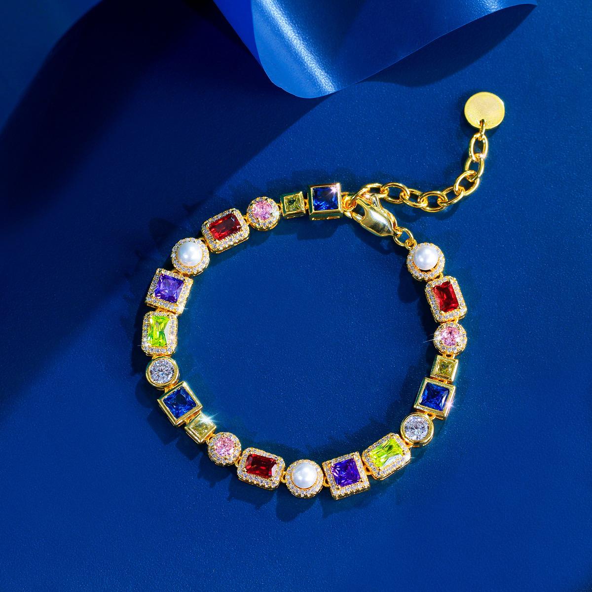 European And American Light Luxury Color Zircon Bracelet Hip-Hop Men S And Women S Trend Shell Pearl Diamond Rainbow Jewelry